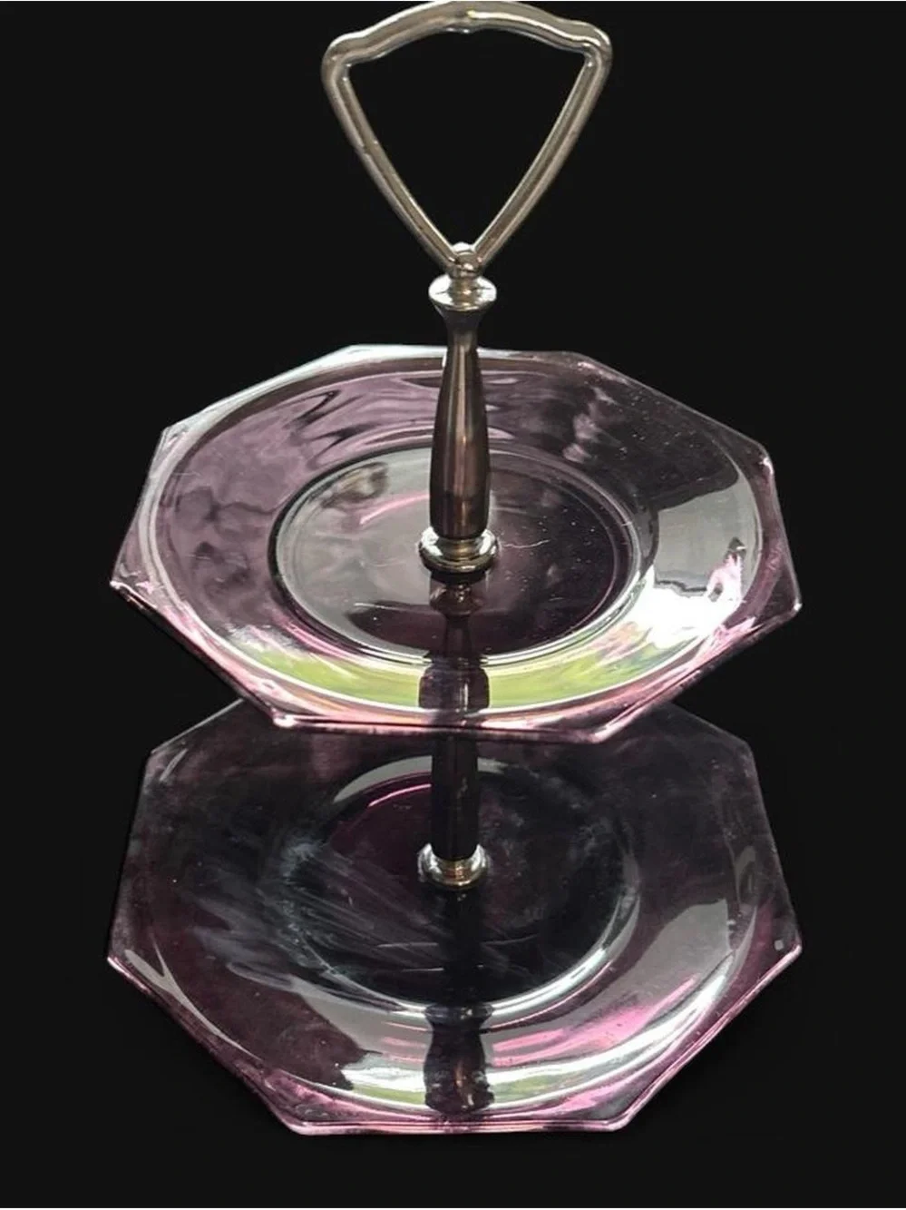 Vintage Hazel Atlas Moroccan Amethyst 2-tier tidbit serve tray Depression Glass